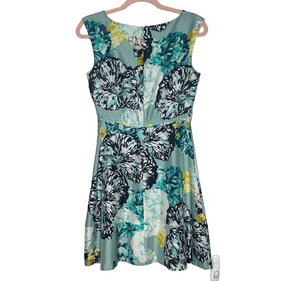 J.Crew Fit and Flare Dress Women's 0 teal Floral Print Sleeveless - Picture 2 of 8